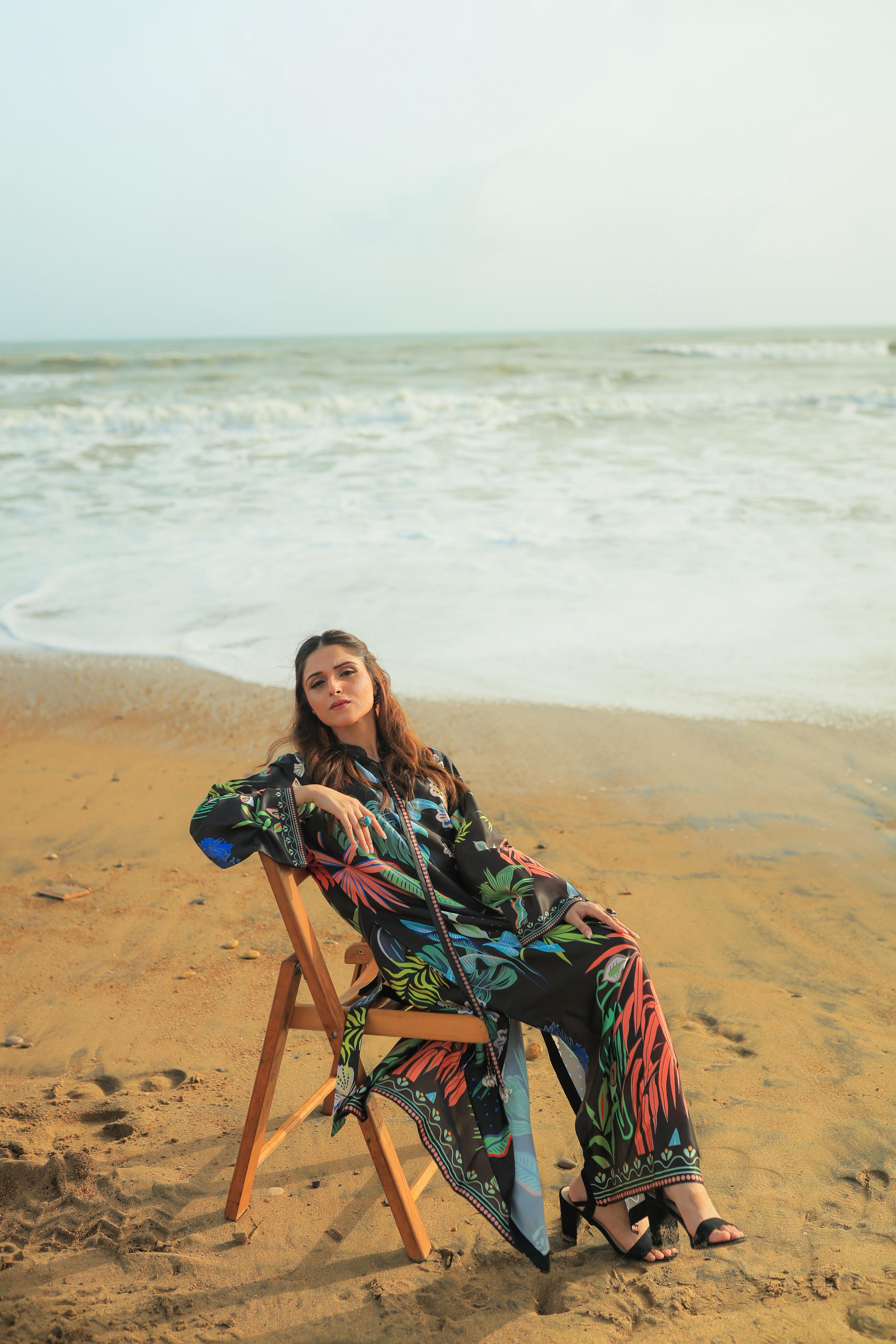 Midnight Bloom Silk Kaftan